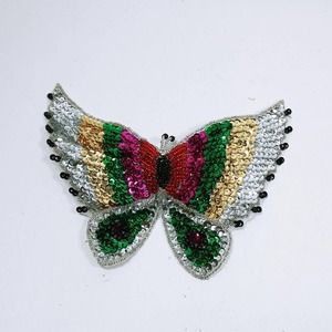 Vintage Sequence Butterfly Colorful Appliques Beaded Patch NOS (b8)